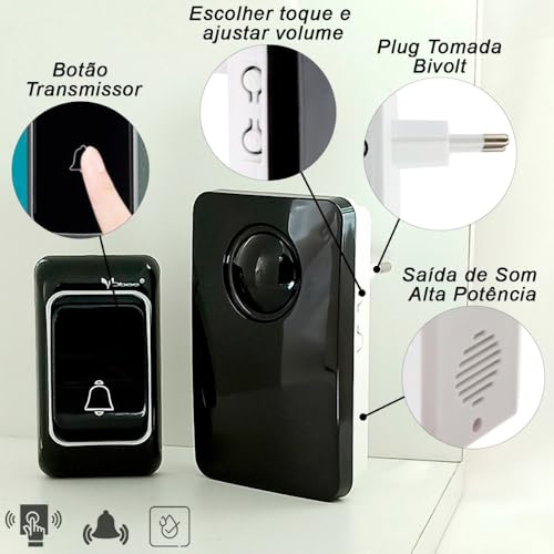 Campainha Sem Fio Prova D'água Bivolt Residencial Comercial ou Botão Emergencial Inteligente 38 Son