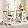 Mfstudio 3 tier end table set of 2 wooden sofa side table with storage shelves x design structure nightstand bedside table for bedroom living room easy assembly ivory white  urban country home decor