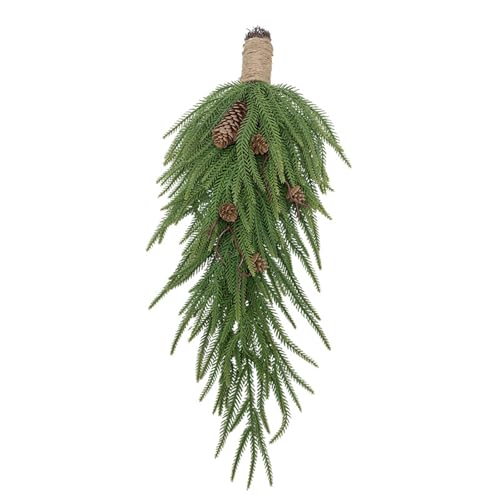 Wnvivi 25 Inch Artificial Norfolk Pine Teardrop Swags,Christmas Teardrop Swags for Front Door,Real Touch Norfolk Pine Wreath for Home Holiday Decor (A)