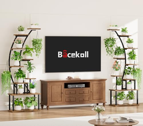 BACEKOLL Plant Stand Indoor with Grow Lights, 9 Tiered Metal Plant Shelf, Tall Plant Stand for Indoor Plants Multiple, Large Plant Rack Display Shelves, Curved Plant Holder for Living Room, Patio
