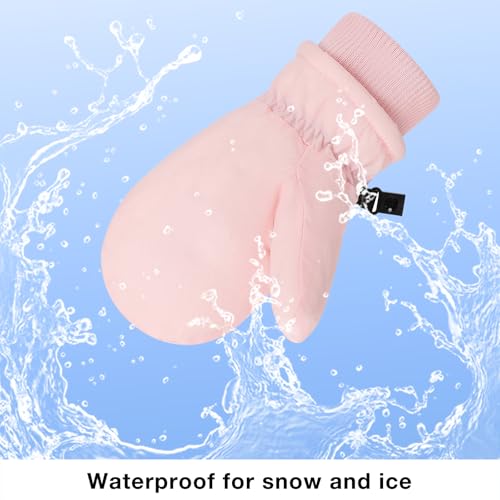 Huuflyty Toddler Mittens Winter Snow Cute Bear Gloves Infant Waterproof Mitten Warm Fleece Kid Ski Gloves for Boys Girls (Pink, 6-24 months)