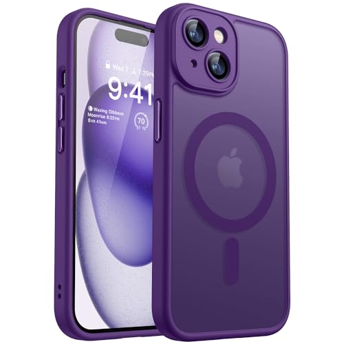 Image of CANSHN Magnetic for iPhone 15 Plus Case, Upgraded [Full Camera Protection] [Compatible with Magsafe] [Translucent Matte] Shockproof Protective Phone Case for iPhone 15 Plus 6.7 inch - Deep Purple