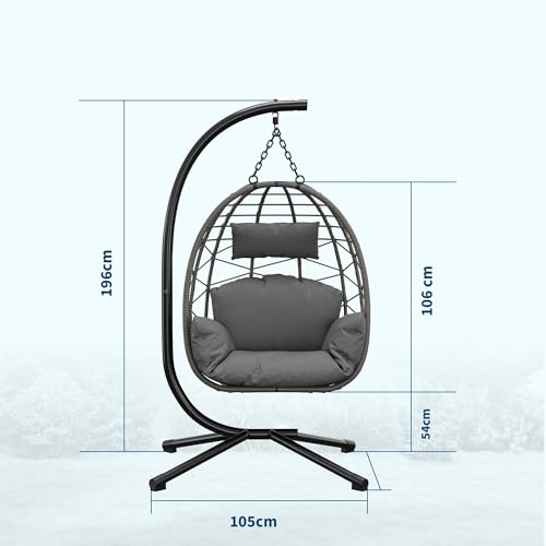 Silla columpio tipo huevo para jardín y balcón con soporte robusto y gran relax interior 7