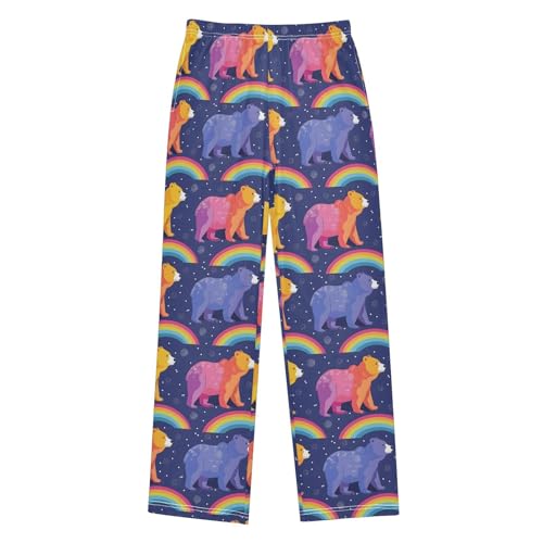 Cartoon Bears and Rainbow Pajamas Bottoms with Pockets Comfy Pjs Sleepwear Elastic Waistband Pajamas Pants Lounge Pants for 6-14 Years