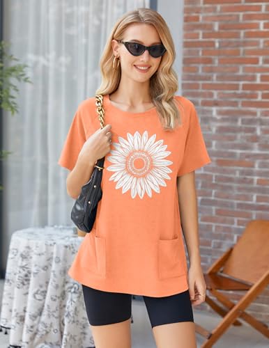 Image of Ekouaer Women 2 Piece Lounge Set Crewneck Tshirt Biker Short Summer Outfit | Summer Loungewear, Lightweight, Dual Front Pockets, Travel Airport Outfit, 2026 Summer Matching Set, Everyday Casual