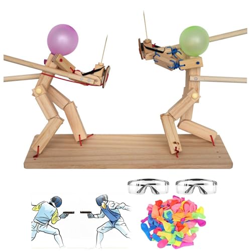 Headshot WoodBots,Handmade Wooden Shooting Puppets Balloon Game,Whack A Balloon Strategy Board Game,Bamboo Man Fighting Puppets,Party Fun Board Games for 2 Adult Players with 100 Balloons
