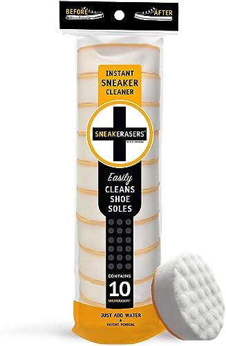 SneakERASERS Instant Sneaker Cleaner, Premium Shoe Cleaning Kit for Sneakers, Dual-Sided Sponges, Effective for Tennis Shoes & Women Men Sneakers, Gentle Rub Design (10 Pack)