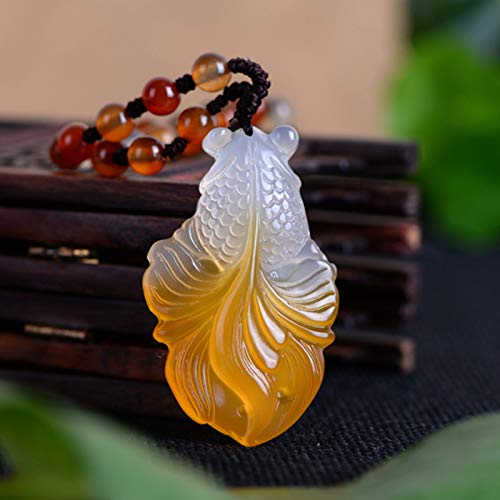 Chalcedony Gold Fish Jade Necklace Pendant Hand Carved Lucky Blessing Necklace Pendant