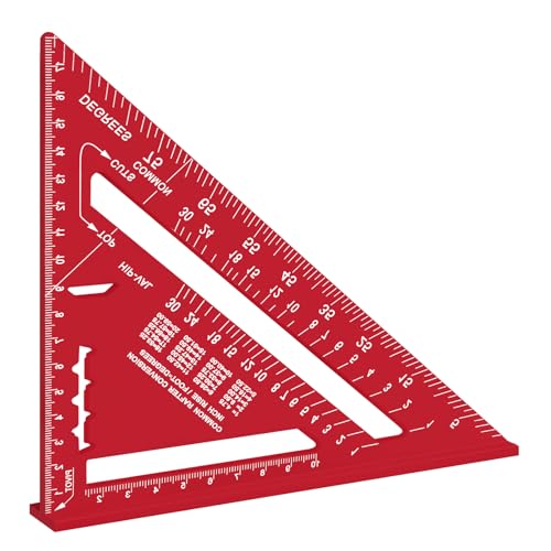Carpenter Measuring Square Metric Imperial 7 Inches,Aluminum Alloy,90 Degree Thickened Triangle Ruler for Woodworking (red)
