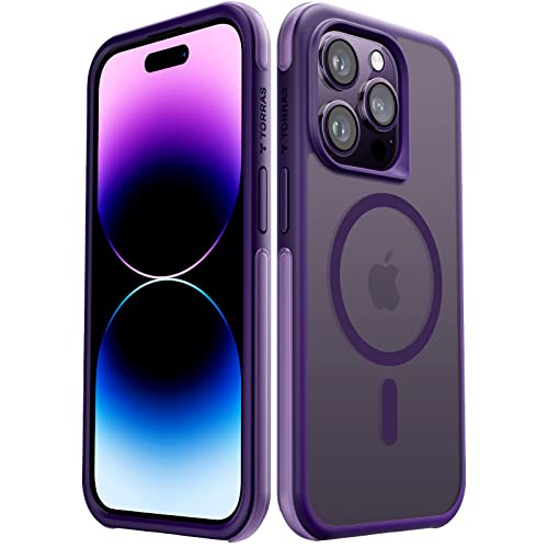 TORRAS Upgraded 360°Rotatable Magnetic Ring for iPhone 14 Pro Max Case, Fit for MagSafe with Stand & Ring Holder, 16FT Mil-Grade Shockproof Translucent for iPhone 14 Pro Max Phone Case Ostand, Purple