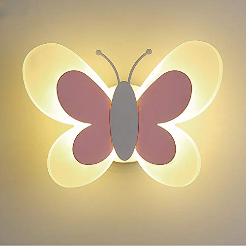 Preisvergleich Produktbild Modern LED Schmetterling Wandlampe Nachttischlampe 14W Mädchenzimmer Innen Warmweiß Licht Wandleuchte für Kinderzimmer Schlafzimmer Prinzessin Zimmer Beleuchtung, Metall, Acryl Lampenschirm, Rosa