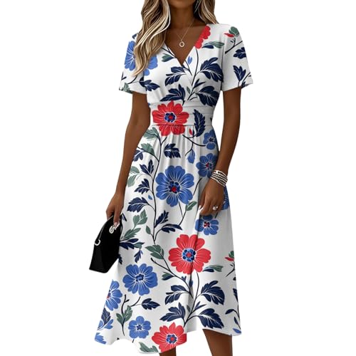 Vestido midi de mujer manga corta escote V elegante vestido entallado con franjas
