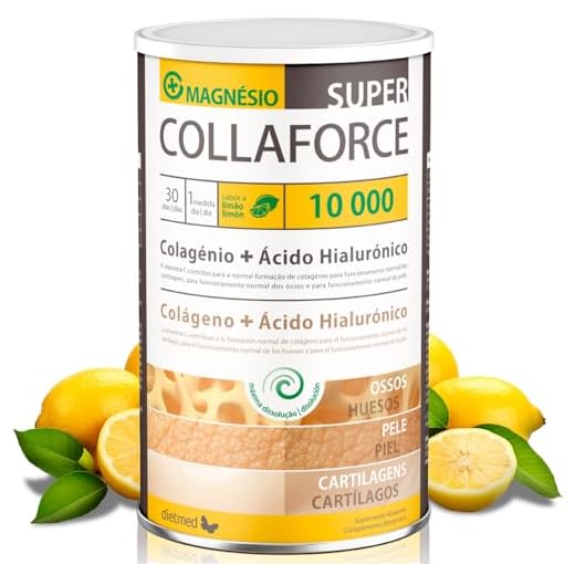 Colágeno Hidrolizado, Magnesio y Ácido Hialurónico - Con Vitamina C y Vitamina D3 - Sabor Limón - Apoya Articulaciones, Piel y Músculos - Collaforce Super 10.000 Dietmed - 450 gramos
