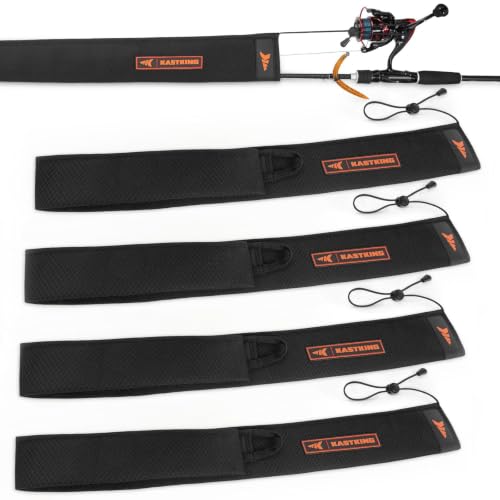KastKing MeshGuard Rod Socks, Thick Padded Mesh Fishing Rod Covers, Durable & Breathable Fishing Pole Covers with Hanging Loop and Adjustable Lanyard, Fits Casting, Spinning, and Fly Rods, 4-Pack