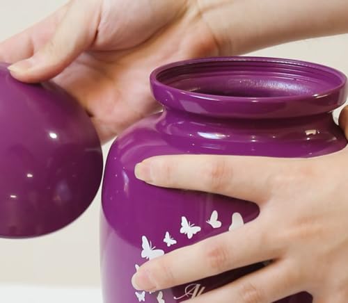 Image of Urns for Human Ashes Adult Female and Male,Large Purple Butterfly Cremation Urn for Human Ashes Women Men,Decorative Funeral Burial Urns for Mother /Mom /Sister /Grandma(Aluminum)