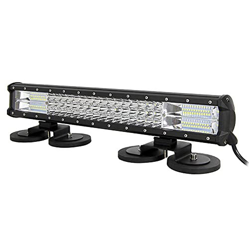AUXTINGS Barra de luz LED 50 cm 20 pulgadas 288W con triple fila de inundación de punto LED +soporte de montaje imán para ventosa camión coche ATV SUV 4x4 Jp tractor de barco,12V 24V impermeable
