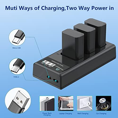 Homesuit NP-FW50 Battery 3-Pack and Triple Micro USB Charger for Sony zv-e10, A6000, A6400, A6500, A6300, A7, A7II, A7RII, A7SII, A7S, A7S2, A7R, A7R2, A55, A5100,RX10 Accessories (1300mAh)