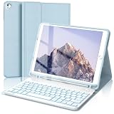 SENGBIRCH iPad キーボード付きケース 第6世代 第5世代 軽量 着脱式 ワイヤレス Bluetooth iPad air2 キーボード 7色バックライト 薄型 ipad Pro 9.7インチ ケース ペン収納 多角度調整 オートスリープ機能 耐衝撃 全面保護 スカイブルー
