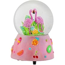 Elanze Designs Wind Up Musical 80MM Sturdy Polyresin Glitter Water Snow Globe Magical Whimsical Tabletop Dresser Nightstand Figurine Decoration Pink Summer Flamingo