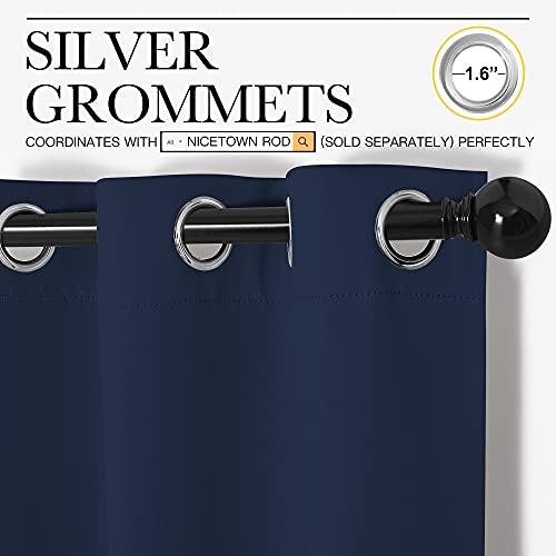 Image of NICETOWN Light Blocking Thermal Insulated Solid Grommet Top Blackout Curtains /Drapes /Panels for Kid's Room (Navy, 1 Pair, 42 x 63 Inch)