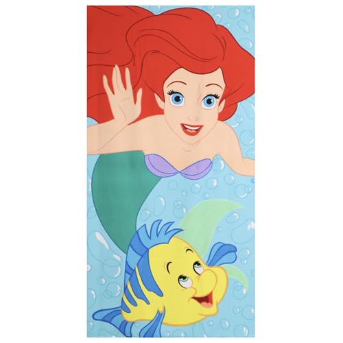 Serviette de plage Disney La Petite Sirène Ariel & Polochon – 70x140 cm – Légère et à séchage rapide - Serviette de plage officielle Disney | Idéale pour la plage, la piscine et les voyages