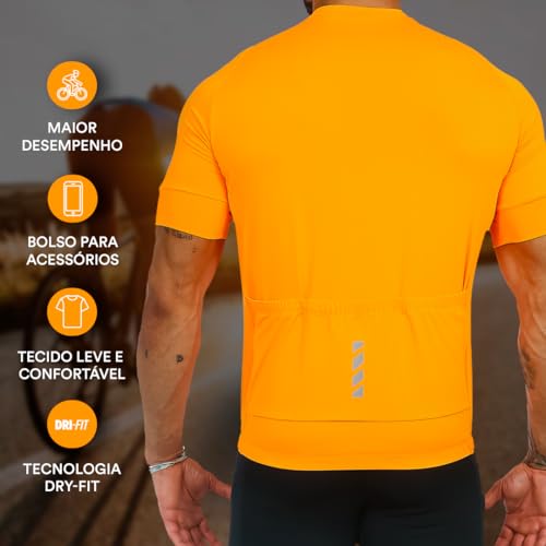 Camisa de ciclismo masculina Roupa Ciclismo de manga Curta zíper com bolsos (BR, Alfa, M, Regular, L