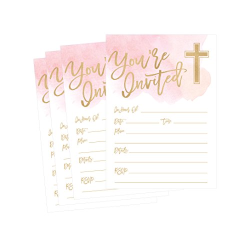 50 Pink Religious Invitations, Confirmation, Holy Communion, Baptism, Christening, Baby Dedication or Blessing