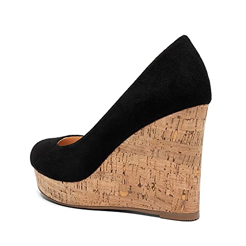 Mettesally Women's Platform Cork Wedges Heeled Sandals Round Closed Toe Slip On Office Elegant Dress Shoes3