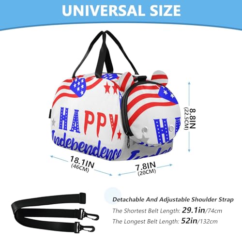 Red Blue Independence Duffle Bag for Girl, Sports Duffle Gym Bags with Shoe Compartment, Personalized Overnight Bag Travel Weekender for Kids2