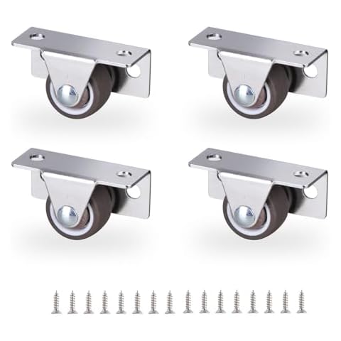 1 Inch Small Side Mount Casters Set of 4, Little Low Profile Casters Wheels, Mini Fixed Caster Wheels for Furniture, Drawers, Under Bed Storage Bins, DIY Projects (Load 104Lbs/Set) Cover