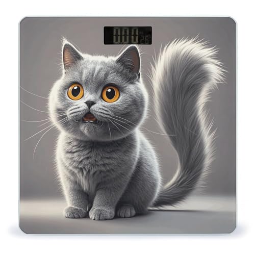 Báscula digital de baño con patrón de gatos grises miniatura 1