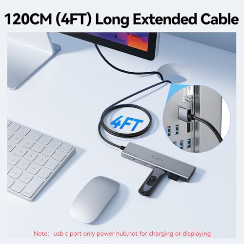 10Gbps USBハブ Type-C Type-A 両方 5ポート, TSUPY USB 3.2 Gen 2 ハブ 120cm延長ケーブル USB-A 3.2*2+ USB-C3.2*2 ポート拡張 アルミ製 usb増設 セルフパワーとバスパワー両用 スリム コンパクト Windows/Mac/ChromeBook/MacBook/Switch対応usb3.2 hub