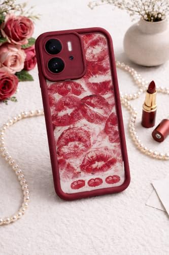Image of COVERLY Lips Back Case Cover Compatible for Vivo V70 5G | Hot 3D Sexy Lips Retro Embossed | 360 Camera Protection | Lipstick Kiss Print Cute Soft Touch Liquid Silicone Phone Case (TPU | Love Red)