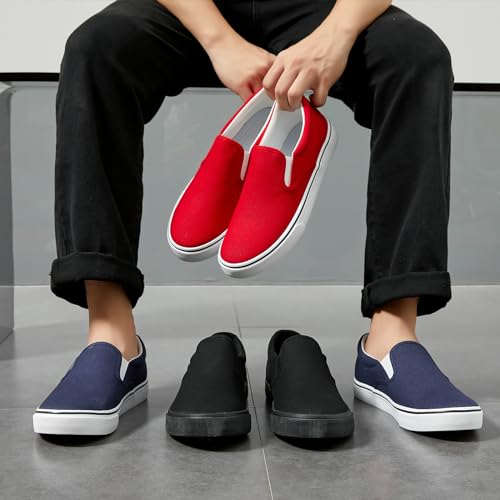 Image of yageyan Mens Slip on Sneakers Loafers Shoes Canvas Black Shoes Canvas Blue Casual Fashion Shoes