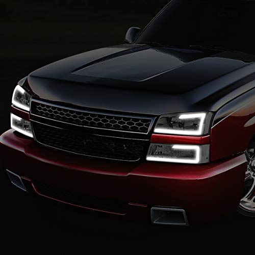 Image of DNA MOTORING HL-LB-CSIL03-SM-CL1 Smoked Lens 3D LED DRL Headlight Bumper Lamp Set Compatible with 03-06 Silverado 1500-3500 / Avalanche 1500 2500
