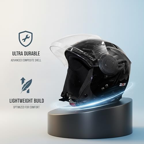 Image of Cortex ISI & DOT Certified Zion Half Face Helmet for Men & Women with Scratch Resistant Polycarbonate Visor, Hard ABS Shell Helmet | Clear Visor, Lightweight