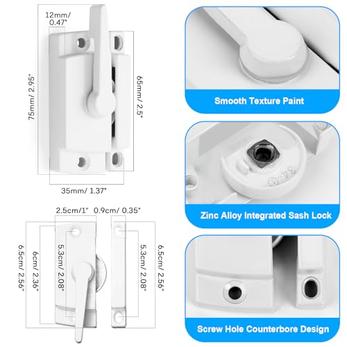 HIMOMO Window Sash Locks, 10 Pack Cam Action White Window Locks, Window Latches with Keeper Diecast Sliding Window Parts Replacement Sash Locks for Sliding Windows Double Hung Windows