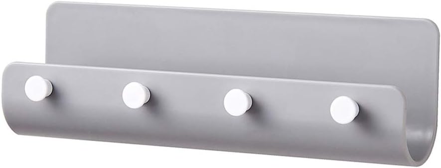 4 Hooks Adhesive Wall Mount Key Holder and Shelf for Mail, Entryway Kitchen Bathroom Door Storage Basket, U Style, Grey