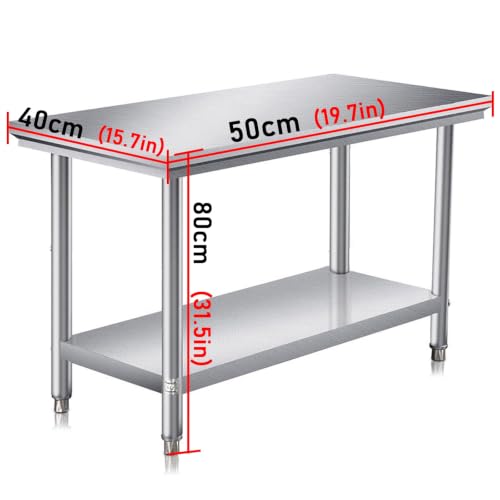 Mesa de acero inoxidable de alta resistencia con refuerzo triangular y panel de madera 3