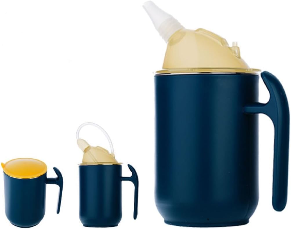 Senior Water Cup Sippy Cups for Elderly, Safe Silicone Spill Proof Cups with 2 Handles Straw and Lid for Adults for Hospital Patients, Elderly, Pregnant, and Disabled(Blue)