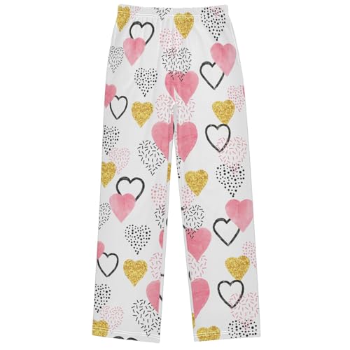Boy's Pants Gold Watercolor Pink Heart Jogger Pants Elastic Waist Long Bottoms Trousers with Pockets 6-14 Years