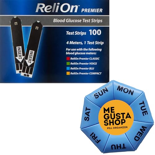 ReliOn Premier Blood Glucose Test Strips, 100 Count, Includes Pill Organizer