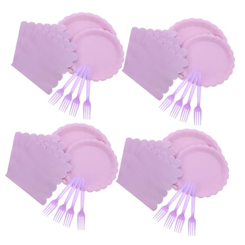 iplusmile 使い捨てフォーク付きパーティー用紙皿 結婚式向けシンプル紫色紙皿 各 紙ナプキン フォーク入り 誕生日やベビーシャワーに
