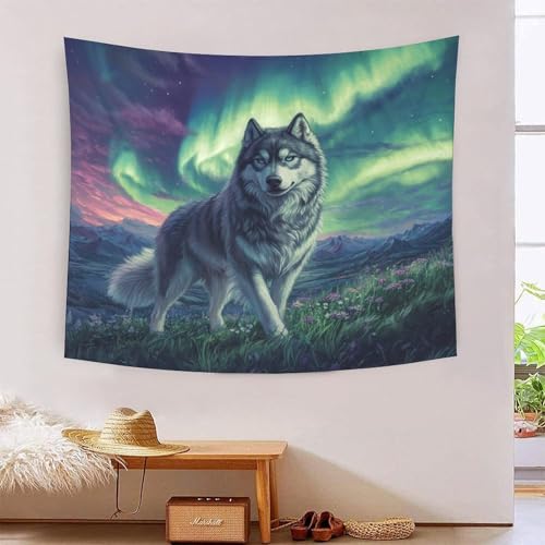 Poster mural loup 3D et décoration d'intérieur en polyester souple pour chambre ado