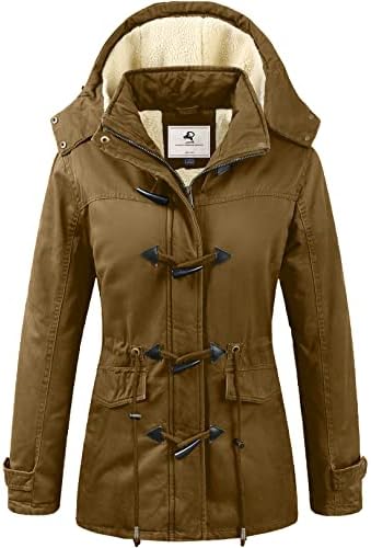 Uoiuxc Women's Warm Winter Coat Hooded Fleece Lined Parkas Jacket (Khaki,Large)