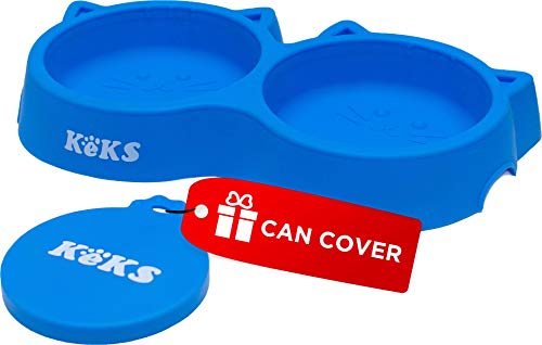 Cat Bowls - Blue Cat Food Set of Silicone Cat Feeder Stand & Pets Food Can Cover - Cat Food Bowl Set - Cat Dish Set - Kitten Food Bowl - Cat Feeding Bowls - Cat Water Bowl