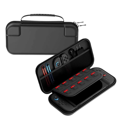 Estojo de Armazenamento para Nintendo Switch com 10 Slots para Cartões, Resistente à Água e Queda, Material EVA, Disponível em Preto e Branco (Preto)