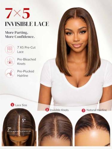 Image of Beauty Forever Espresso Brown Straight Bob Wig Human Hair 7x5 Glueless Lace
