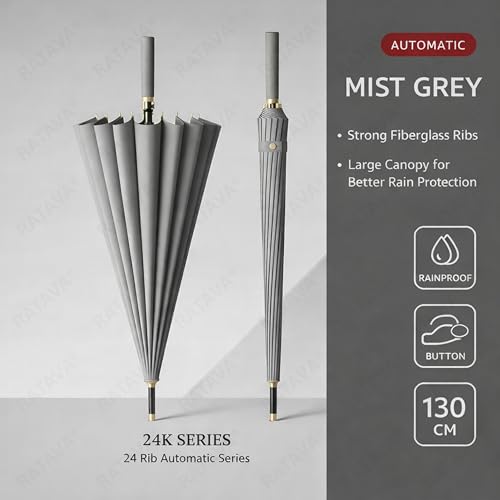 Image of Extra Large 24 Ribs Golf Umbrella - Automatic Open Long Handle, Heavy Duty Windproof Double Canopy, Waterproof & UV Protection Stick Umbrella for Men & Women 1pc