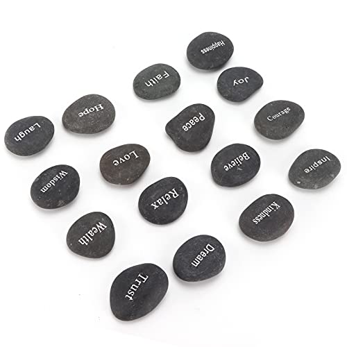 SIXRUN Juego de Guijarros de Runa Negros Mate Grabados para Meditación y Adivinación, 16 Piedras para la Paz en el Corazón, Adecuados para Regalar y Decoración de Interiores, Adecuados para